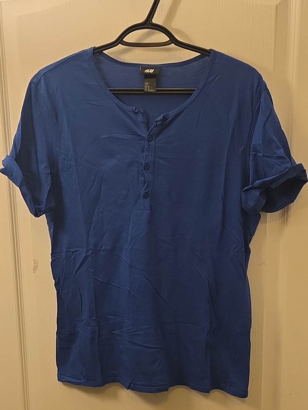 H&M Men's Cobalt Blue Short-Sleeve Henley